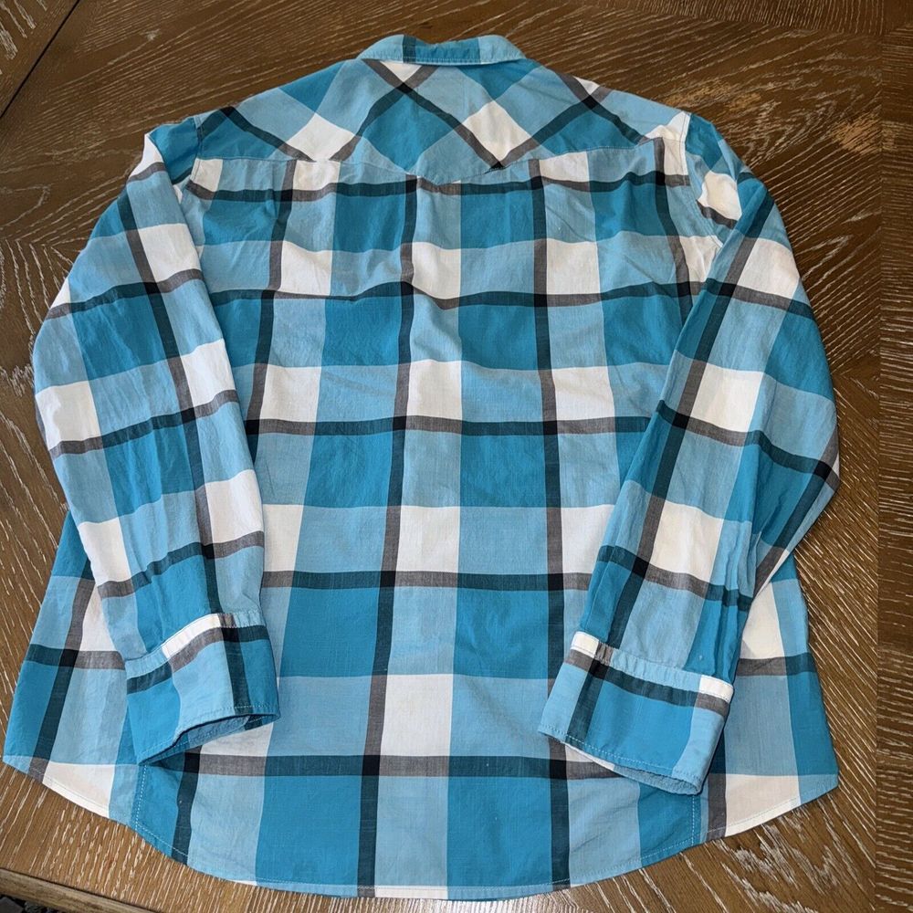 HUGO BOSS Orange TEAL/GRAY PLAID Shirt Mens XL Slim Fit Pearl Snap Western NICE! - Picture 9 of 10